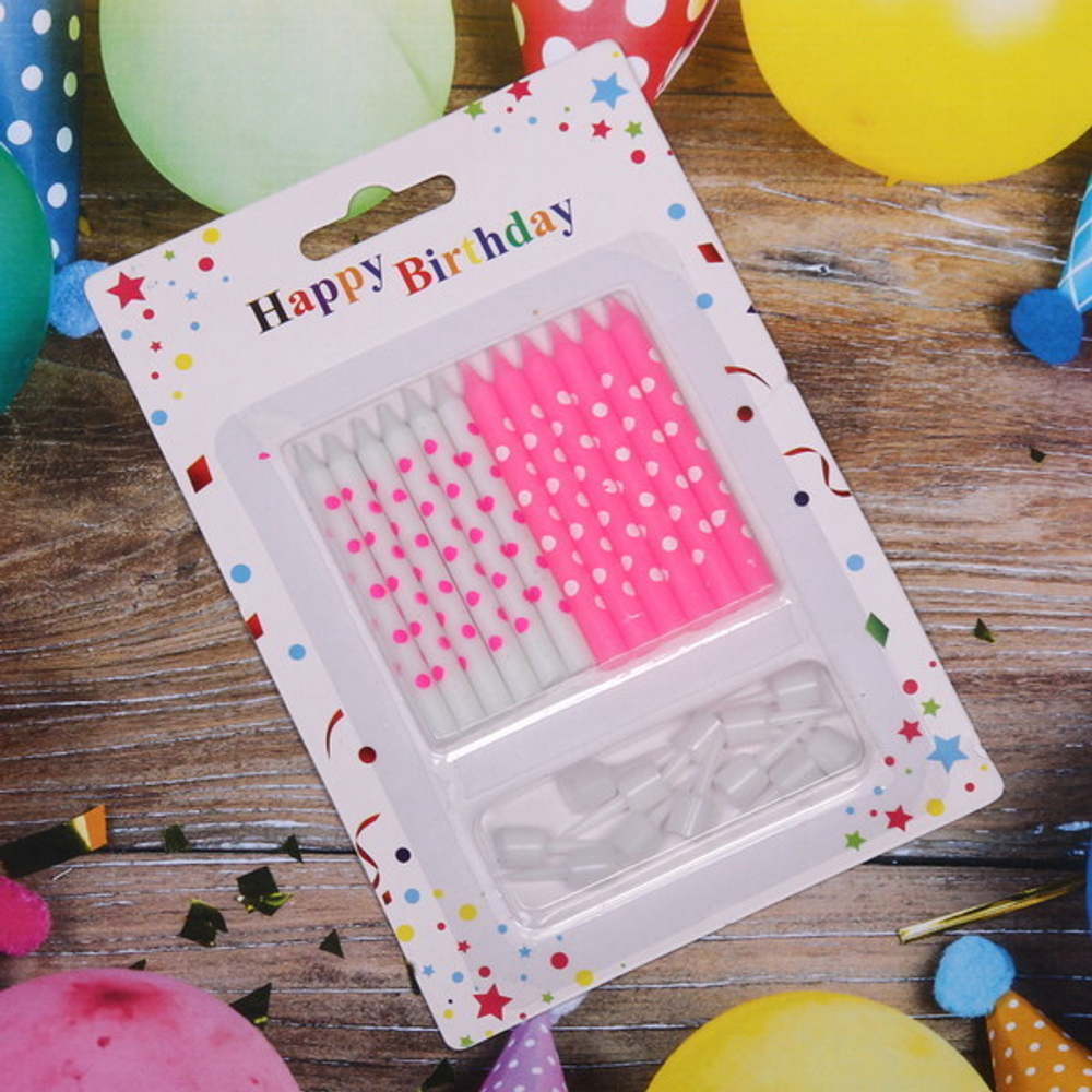 Свечи для торта «Горошек» , 12 шт, 6 см, розовый