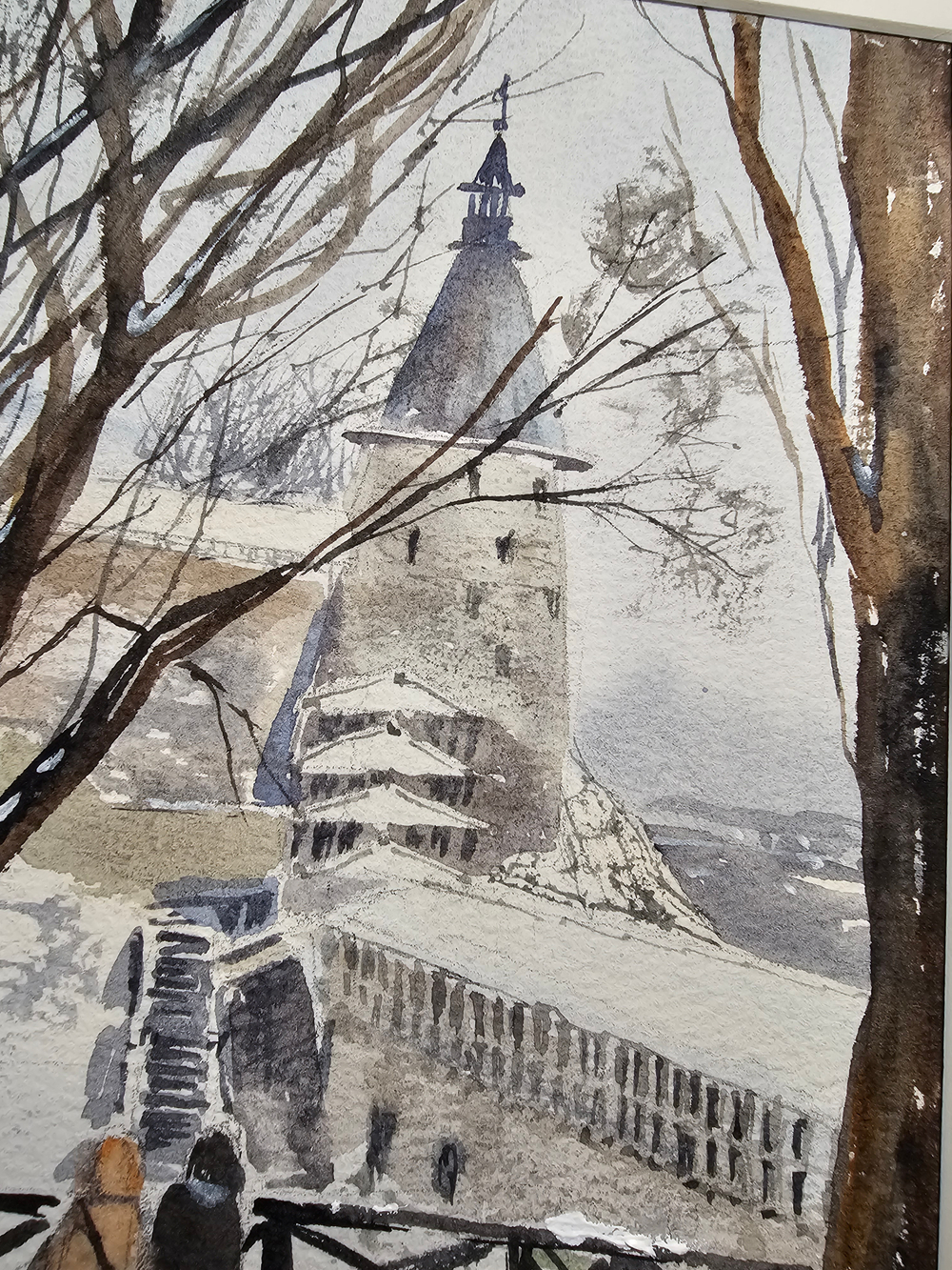 Картина авторская акварельная в паспарту 21х30 см на стену для интерьера "Прогулки по Пскову"