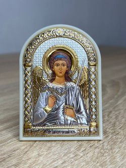 Ангел хранитель, икона арочная, пластик белый 80х115