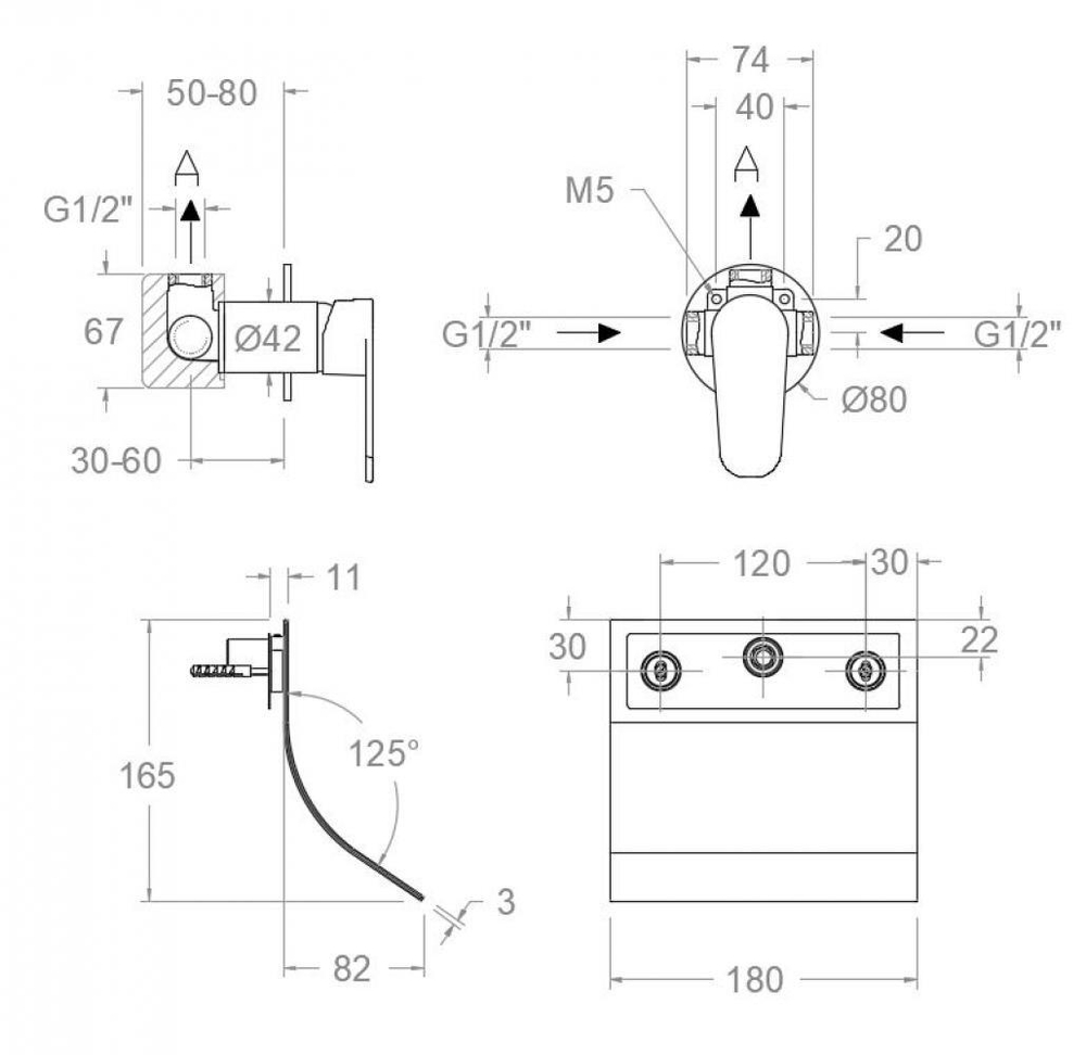 Встраиваемый смеситель для раковины с каскадным изливом ALEXIA 3616902NM черный