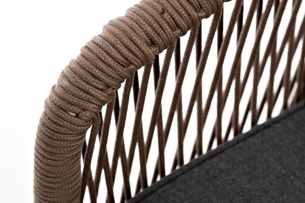 "Канны" диван 2-местный плетеный из роупа, каркас алюминий белый, роуп коричневый круглый, ткань серая