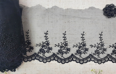 Вышивка на сетке, ш. 19 см, чёрный