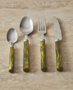 ZARA HOME НАБОР СТОЛОВЫХ ПРИБОРОВ С БАМБУКОВОЙ РУЧКОЙ (4 ШТУКИ), ЗЕЛЕНЫЙ