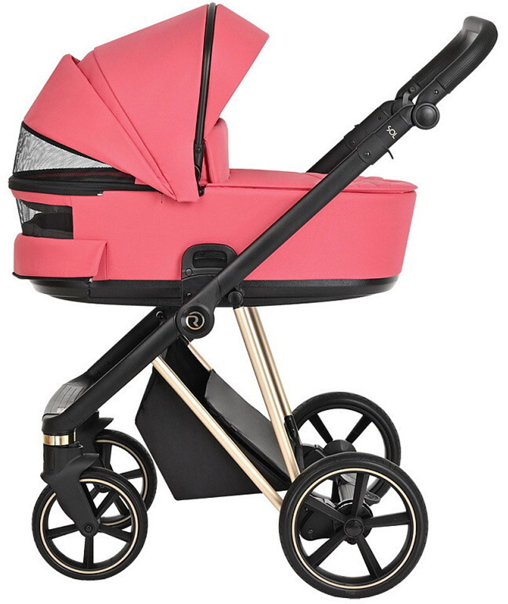 Детская коляска Roan Sol Luxury 3 в 1 с автокреслом Tutis Elo Lux Black RSL/4040 Viva Magenta/Gold