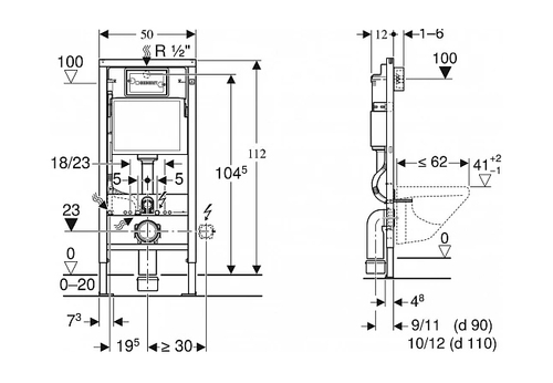 Инсталляция для подвесного унитаза Geberit Duofix 458.124.21.5 с панелью смыва, хром глянцевый