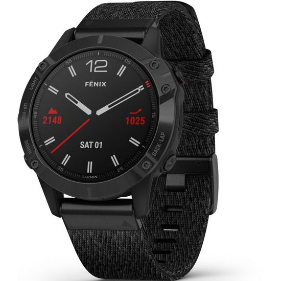 Мультиспортивные часы Garmin  Fenix 6 - черный DLC с плетеным черным нейлоновым ремешком 010-02158-17