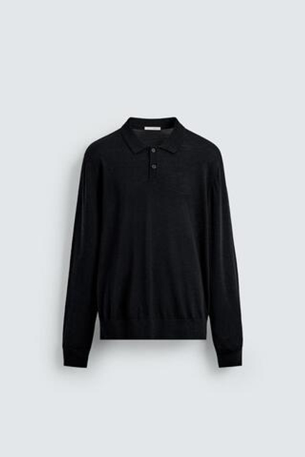 ZARA ПОЛО ИЗ 100% ШЕРСТИ, ЧЕРНЫЙ
