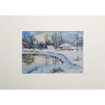 Картина акварельная авторская в паспарту 21х30 см на стену для интерьера "Зима в Веребково"