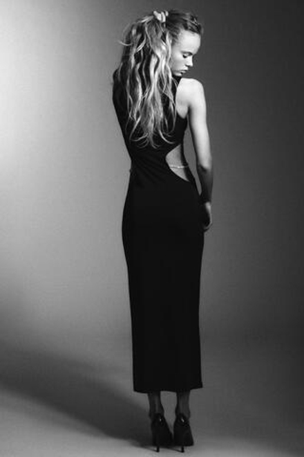 ZARA ПЛАТЬЕ С ВЫРЕЗОМ И СТРАЗАМИ, ЧЕРНЫЙ