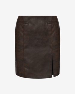 Юбка мини из экокожи с разрезом
