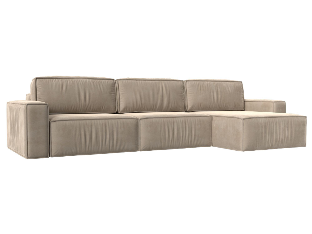 Диван угловой Прага Классик лонг правый угол, Бежевый, Велюр, 121060