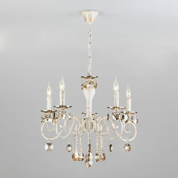 Люстра подвесная 10104/5 белый с золотом/тонированный хрусталь Strotskis Ravenna Eurosvet