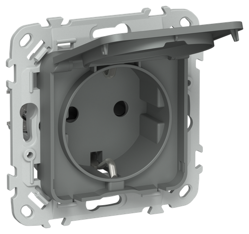 FLITE Розетка с заземлением с защитными шторками и крышкой 16А IP44 РСшкр11-0-44-ФлМА мокрый асфальт IEK