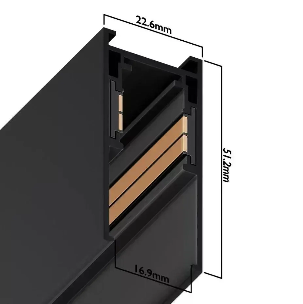 Трековая система освещения для натяжных потолков MAGNETIC S15 48V Чёрный шинопровод алюминиевый четырех-контактный низковольтный 4TRA 54x55x1500mm IP20 1,5 м / торцевые заглушки в комплекте
