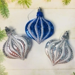 Ёлочные игрушки «Капельки» 8,5 см (набор 3 шт), серебро, синий