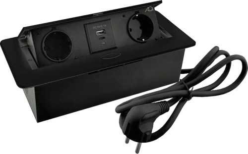 Удлинитель AQ PLUG-X H2 горизонтальный 2xSCHUKO 1xUSB А 1xUSB C черный