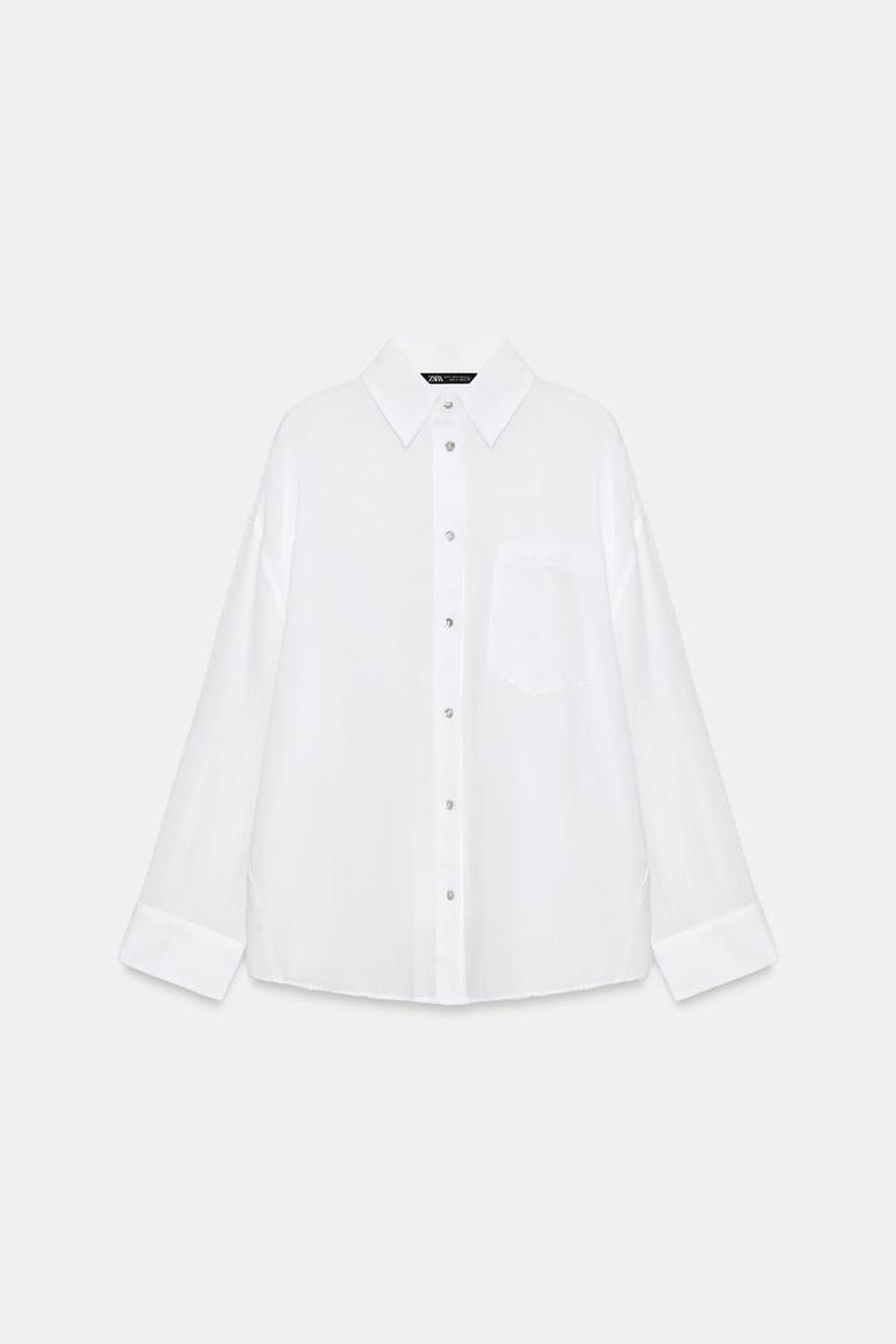 ZARA РУБАШКА ОВЕРСАЙЗ С КАРМАНОМ, БЕЛЫЙ