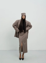 Юбка макси с разрезом спереди, Коричневая