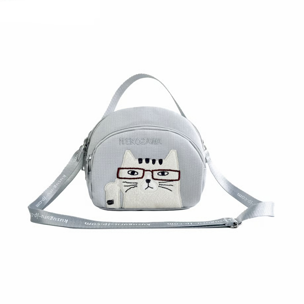 Мини-сумка пошет (pochette), с ремнем, NEKOMARUKE, серый шёлк, 25-8810-1, KUSUGURU