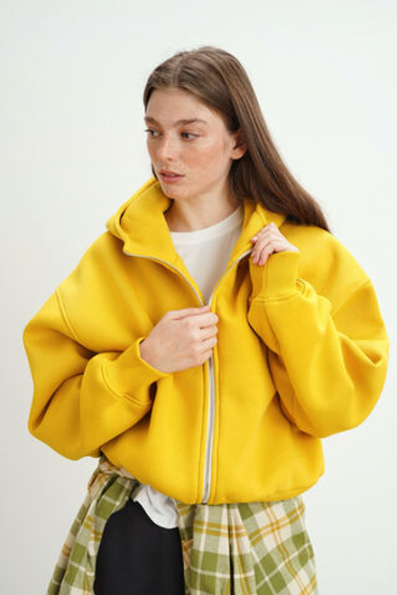 Худи на молнии укороченная с начесом, «Горчица»