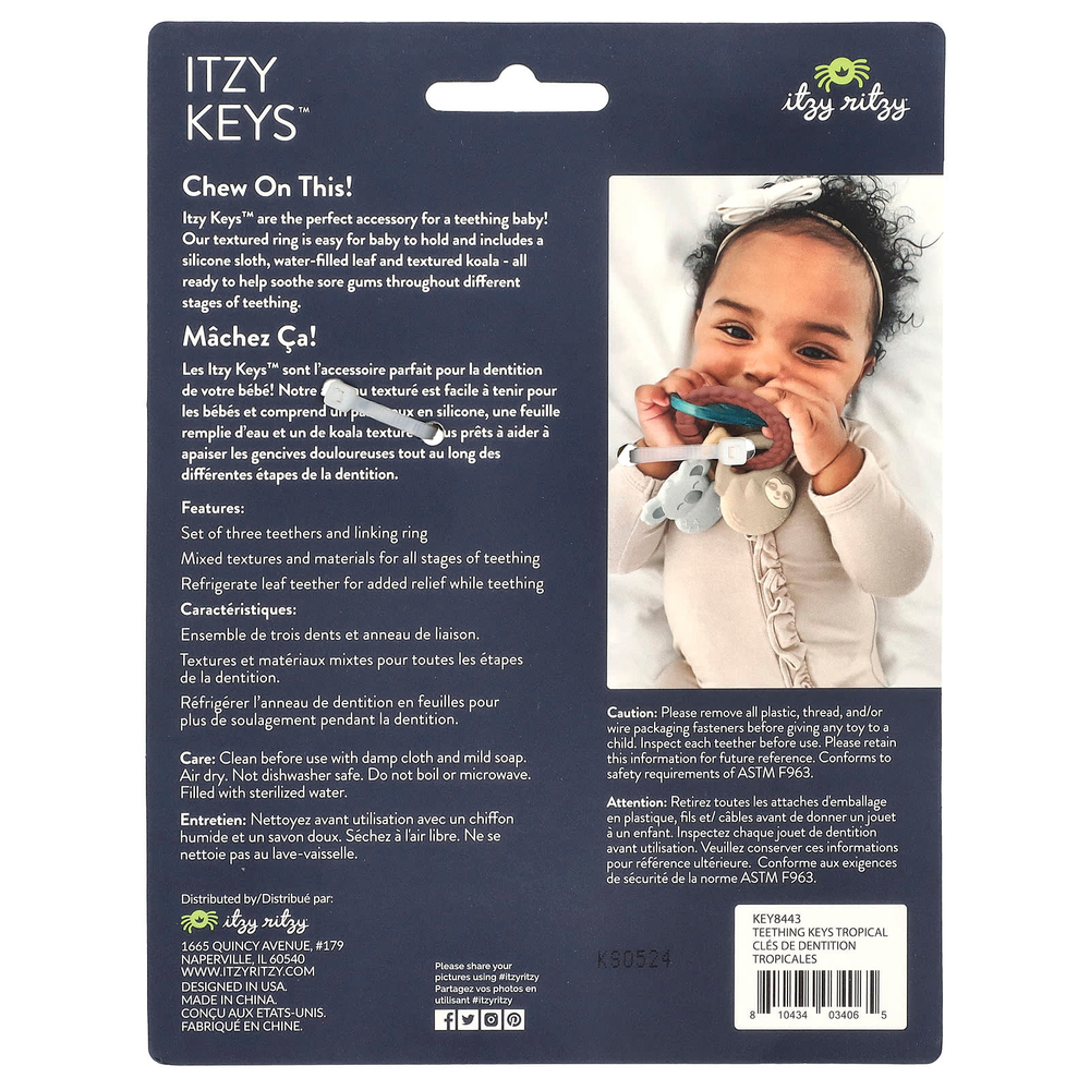 itzy ritzy, Itzy Keys™, многоступенчатые ключи для прорезывания зубов, от 3 месяцев, тропические фрукты, 1 шт.