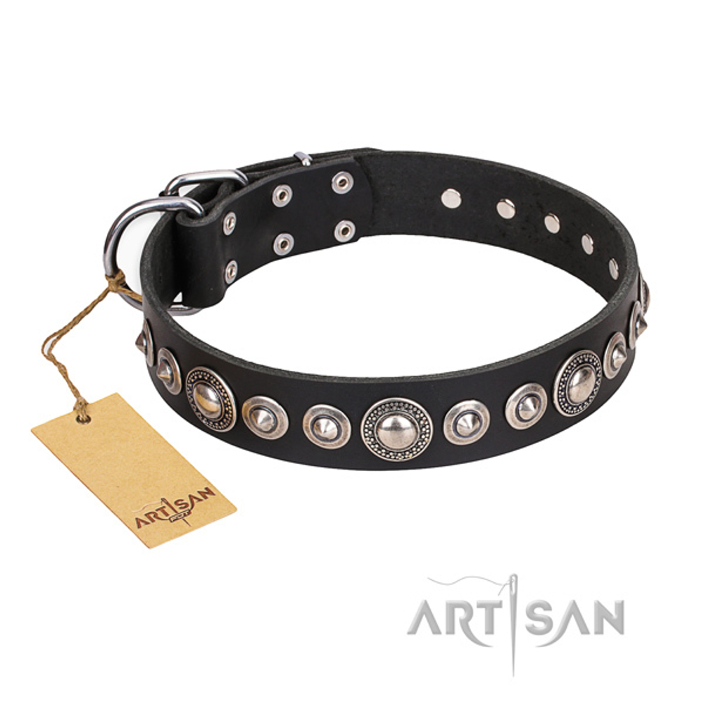 Ошейник "STRICT ELEGANCE" Чёрный кожаный №40 80см C203##black-hrome