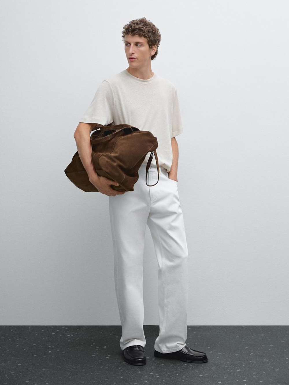 Massimo Dutti Футболка с коротким рукавом из смесового льна, коричневый