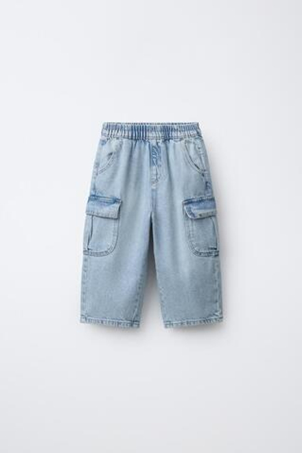 ZARA ДЖИНСЫ КАРГО, ВЫЦВЕТШИЙ СИНИЙ