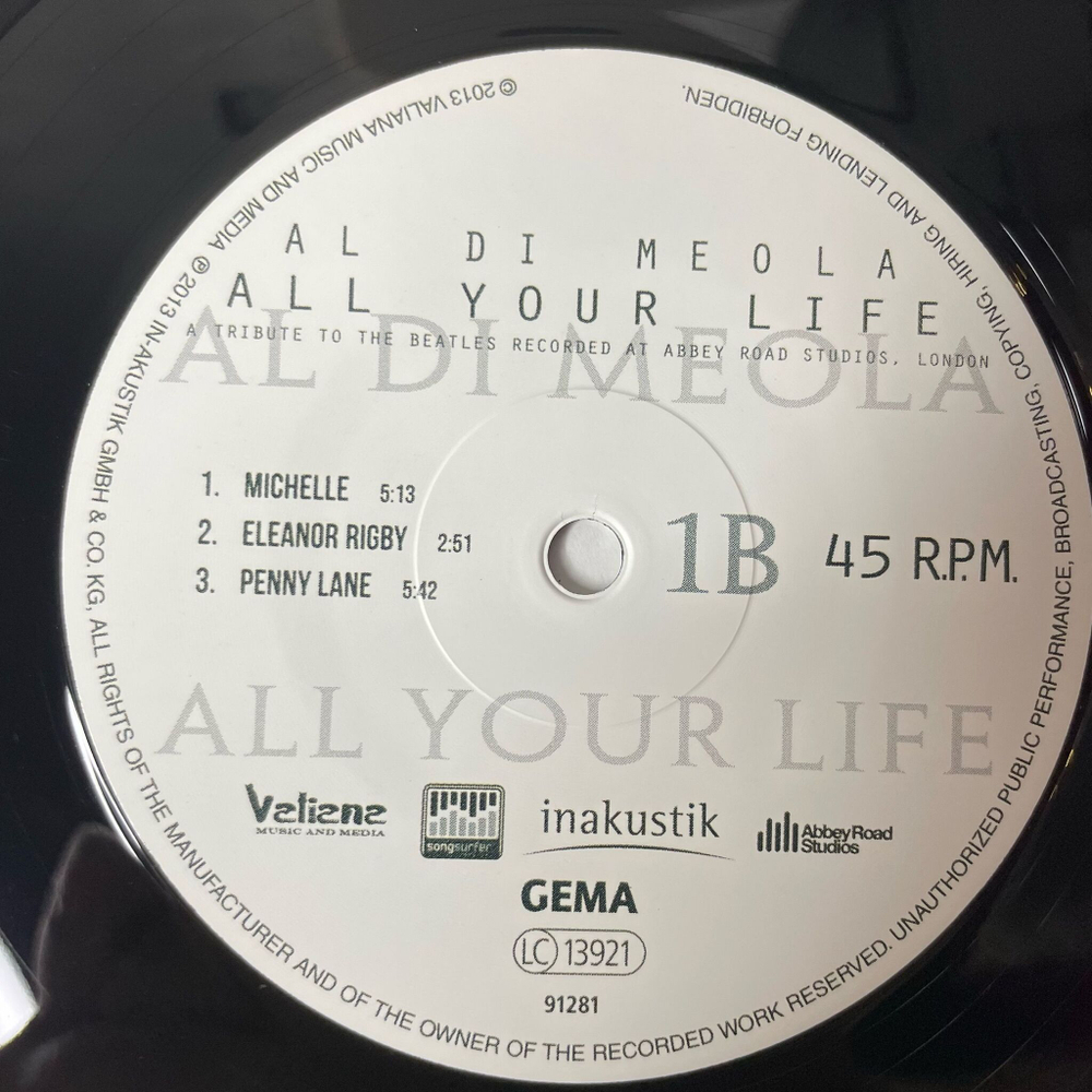 Виниловая пластинка LP Al Di Meola All Your Life A Tribute To The Beatles Recorded At Abbey Road Studios, London (Germany 2013)