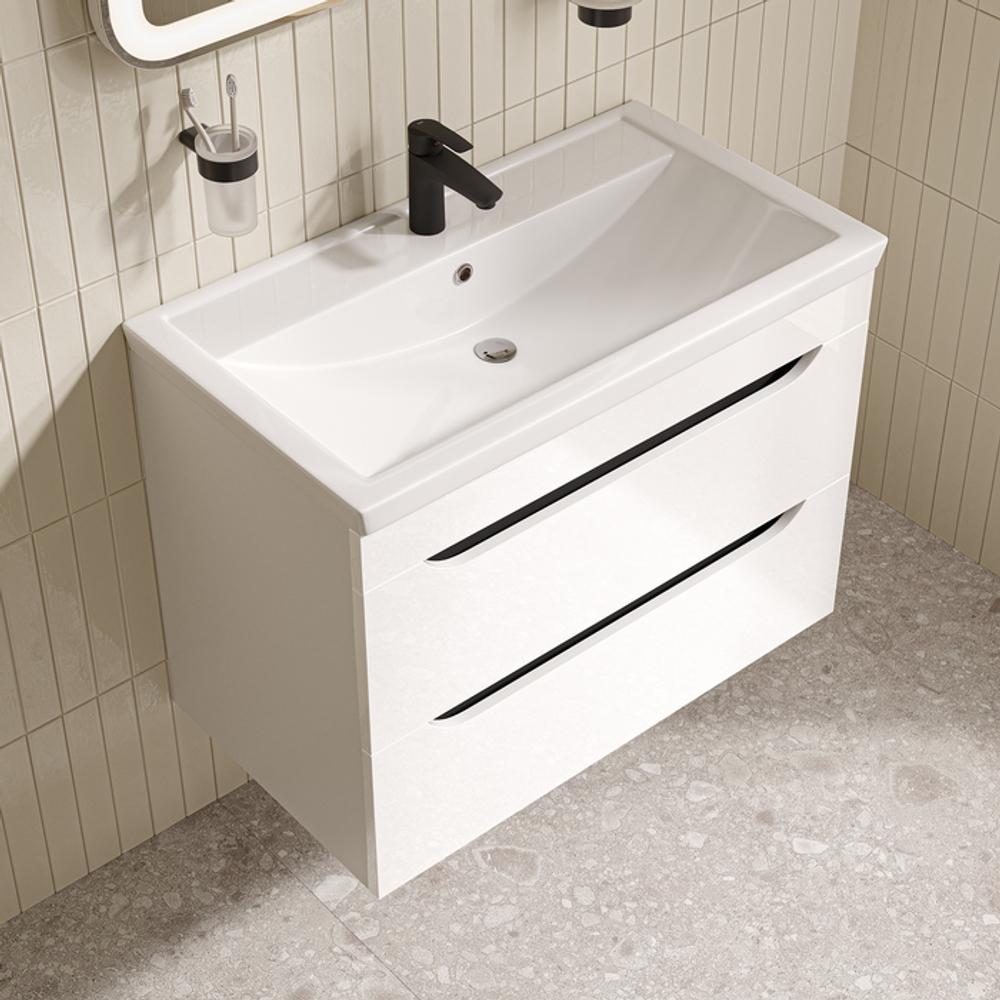 Тумба с умывальником IDDIS Ray, подвесная, 80 см, белый, RAY80W0i95K