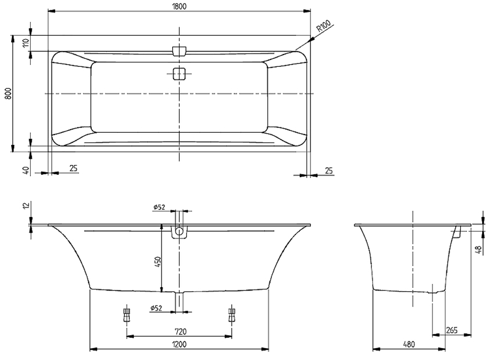 Квариловая ванна Villeroy&Boch Squaro Edge 12 180x80 UBQ180SQE2DV-01 без гидромассажа