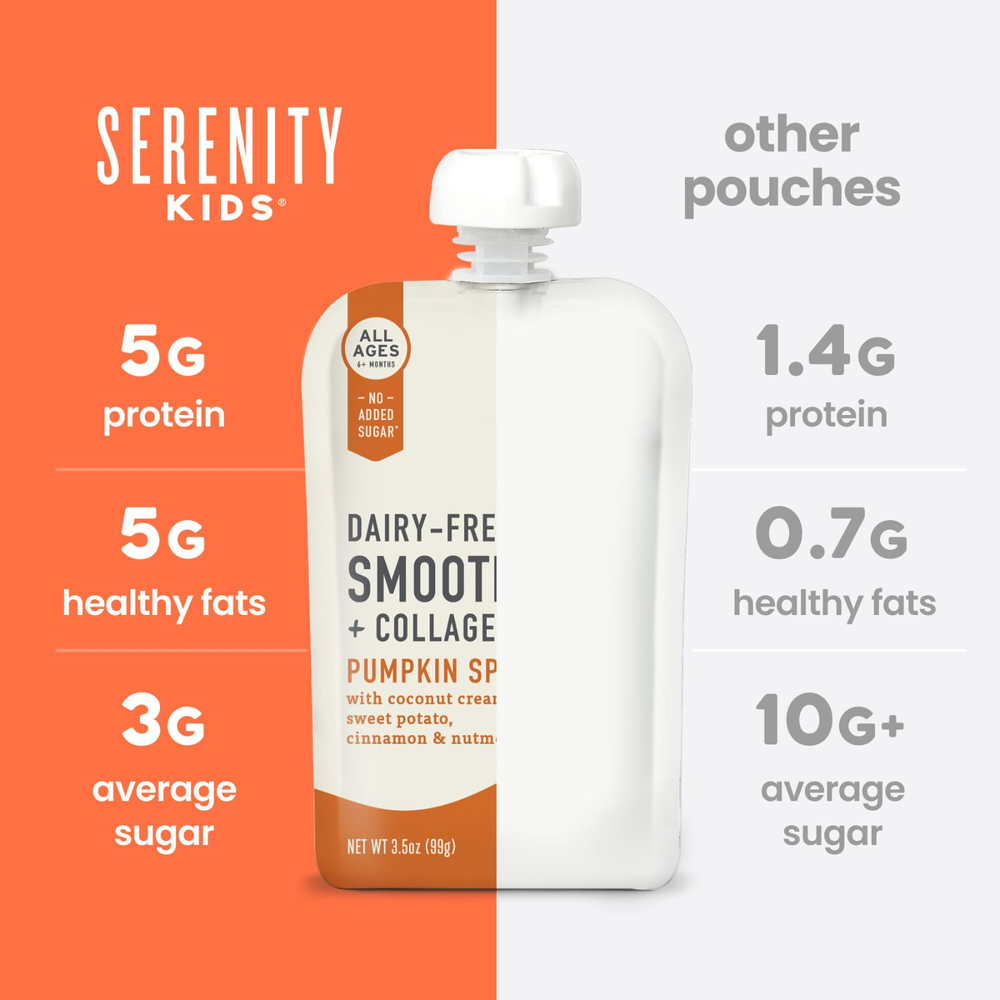 Serenity Kids, безмолочный смузи с коллагеном, для детей от 6 месяцев, тыква и специи, 99 г (3,5 унции)