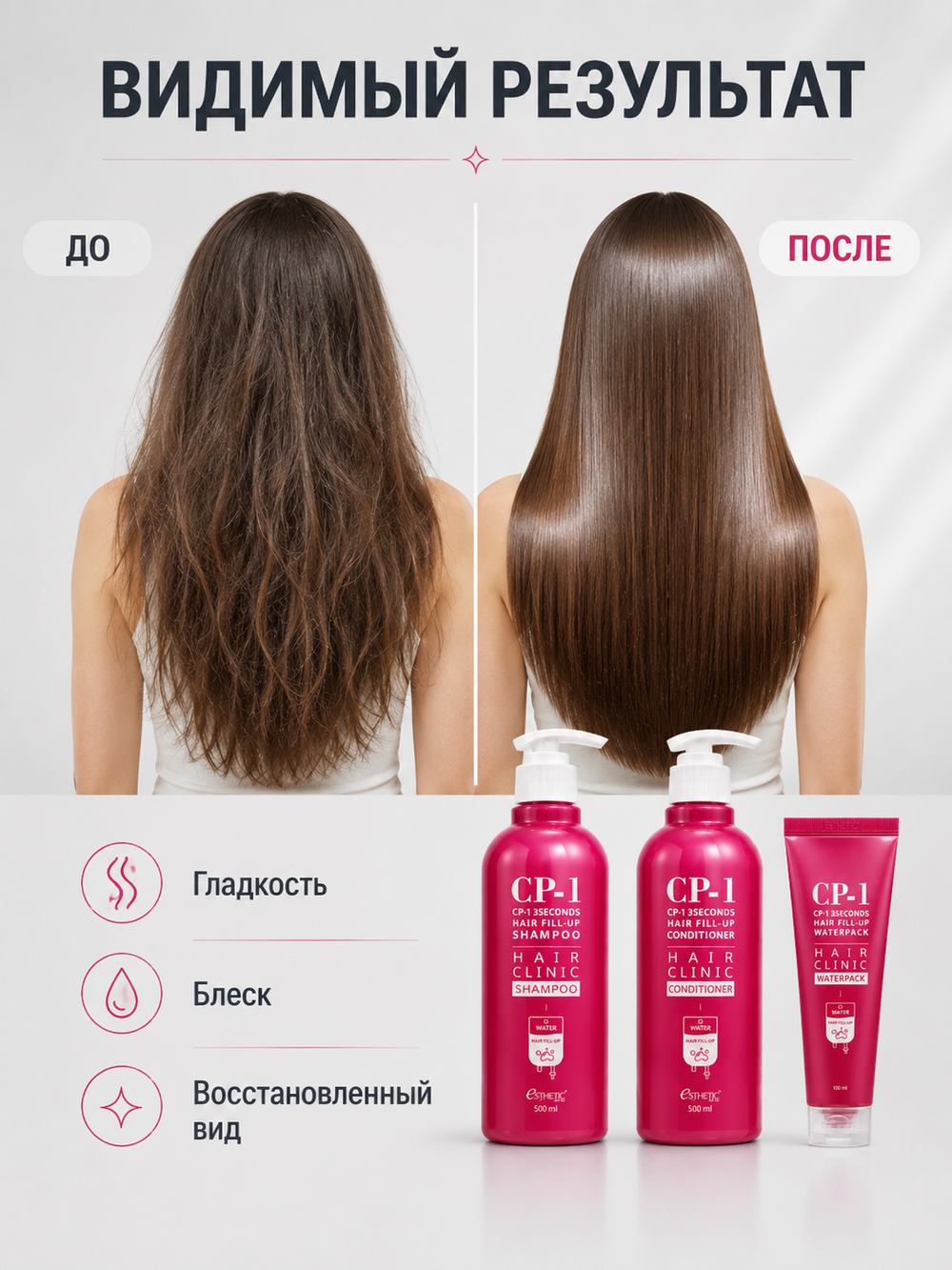 ESTHETIC HOUSE Набор шампунь и бальзам для волос Восстановление CP-1 3Seconds Hair Fill-Up 2х500мл, сыворотка для волос ВОССТАНОВЛЕНИЕ CP-1 3seconds Hair Fill-up Waterpack, 120мл