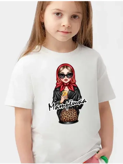 Футболка детская с матрешкой в очках и надписью