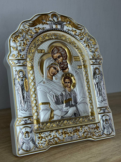 Св. Семейство, икона арочная с рамкой под стеклом, белое дерево 206х270