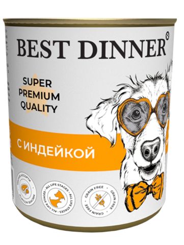 Best Dinner Super Premium Мясные деликатесы для взрослых собак и щенков с 6 мес (индейка) 340 гр