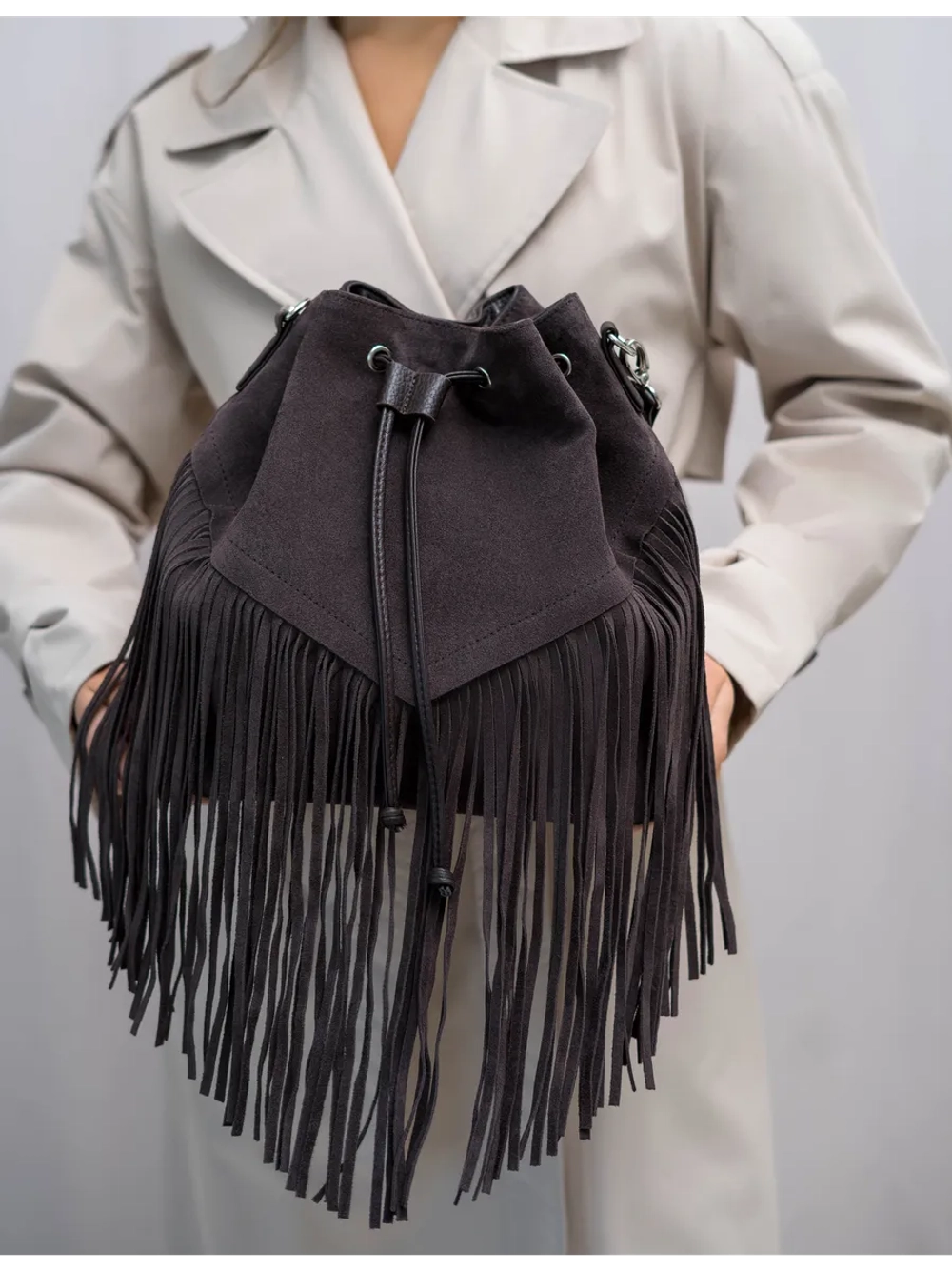 сумка через плечо тоут средняя натуральная замша