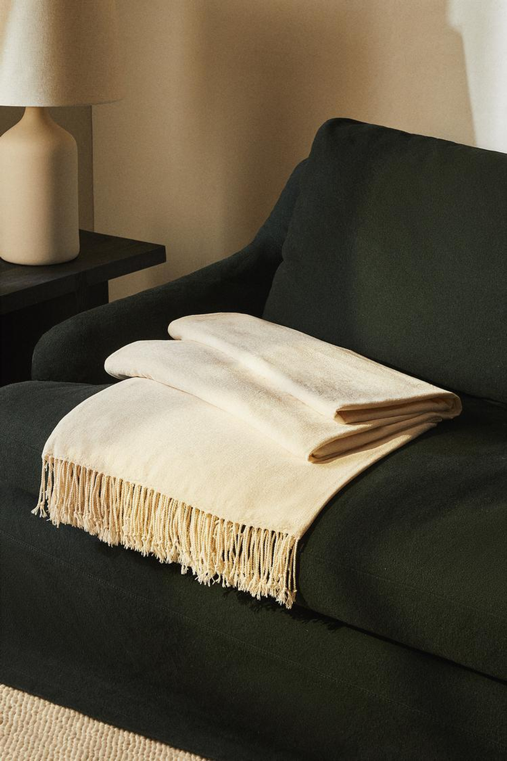 ZARA HOME ПЛЕД ИЗ СИНЕЛИ, ЭКРЮ