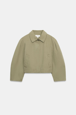 ZARA УКОРОЧЕННАЯ КУРТКА С ЭФФЕКТОМ ПОТЕРТОСТИ, ХАКИ