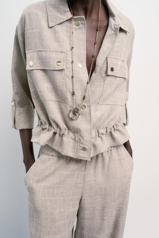 ZARA ПЕСТРАЯ КУРТКА САФАРИ, ПЕСОЧНЫЙ МЕЛАНЖ