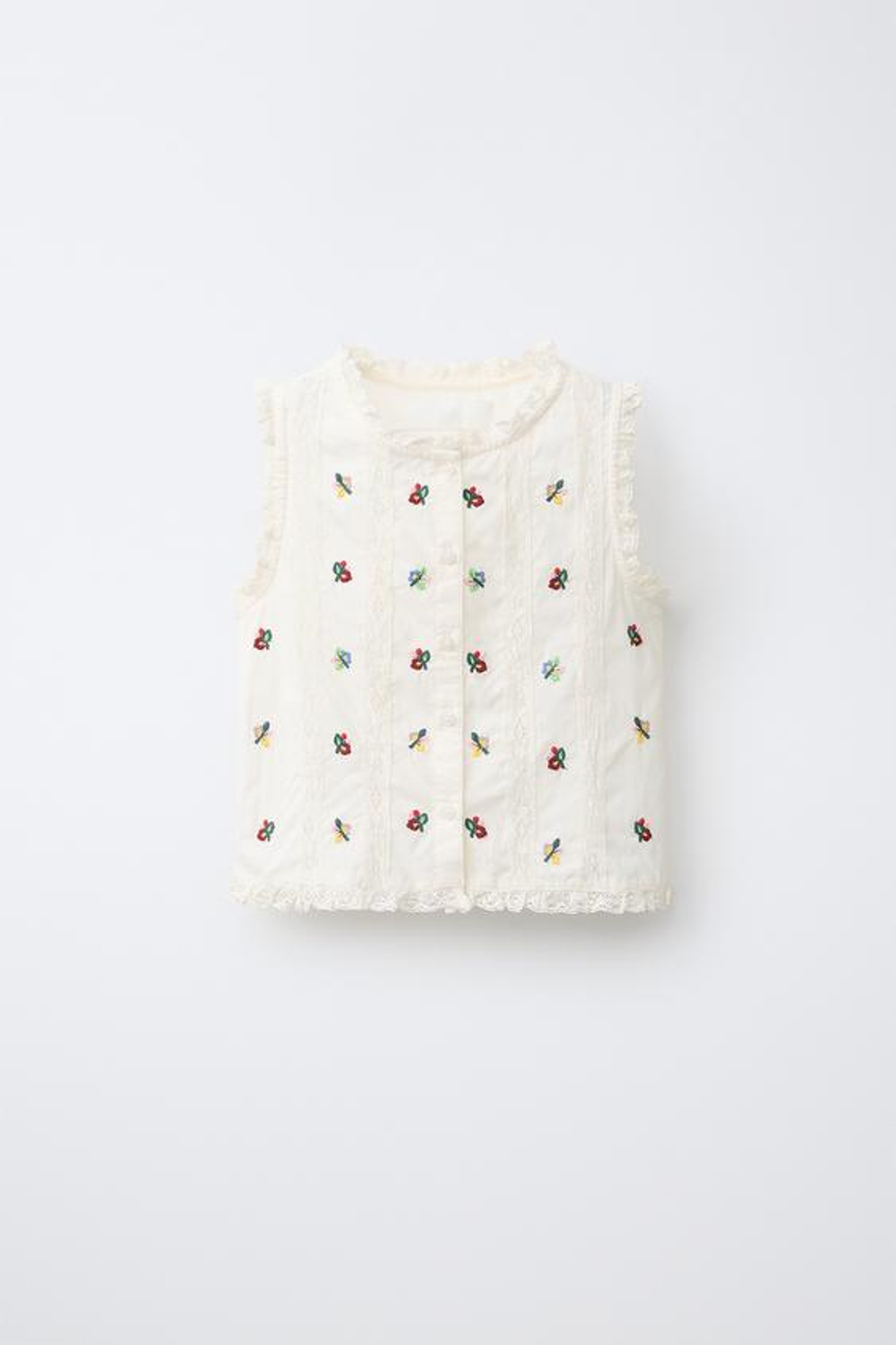 ZARA БЛУЗА С ВЫШИВКОЙ И КРУЖЕВОМ, ЭКРЮ