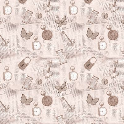 Винтажный паттерн с часами, замками монохромный