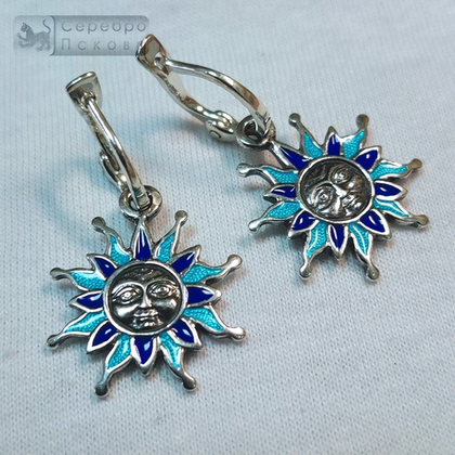 Серьги горячая перегородчатая эмаль "Солнце"