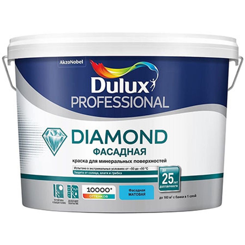 Краска фасадная водно-дисперсионная Dulux Trade Diamond гладкая база BC 9 л