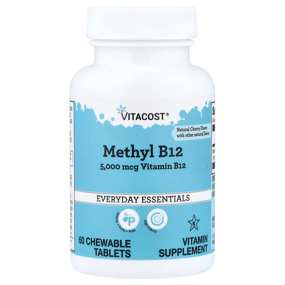 Vitacost, метил B12, натуральный вишневый вкус, 5000 мкг, 60 жевательных таблеток