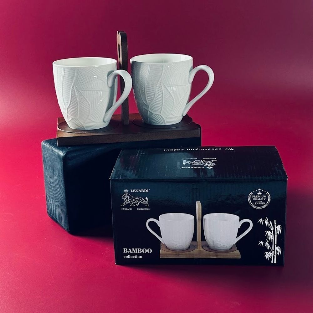 Lenardi 235-057 Набор из 2 кружек 360мл с блюдцами на подставке TROPICAL в под.уп. (х18)Фарфор