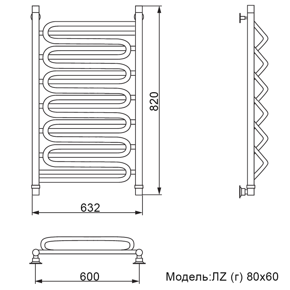 Полотенцесушитель Ника CURVE ЛZ (Г) 80/60