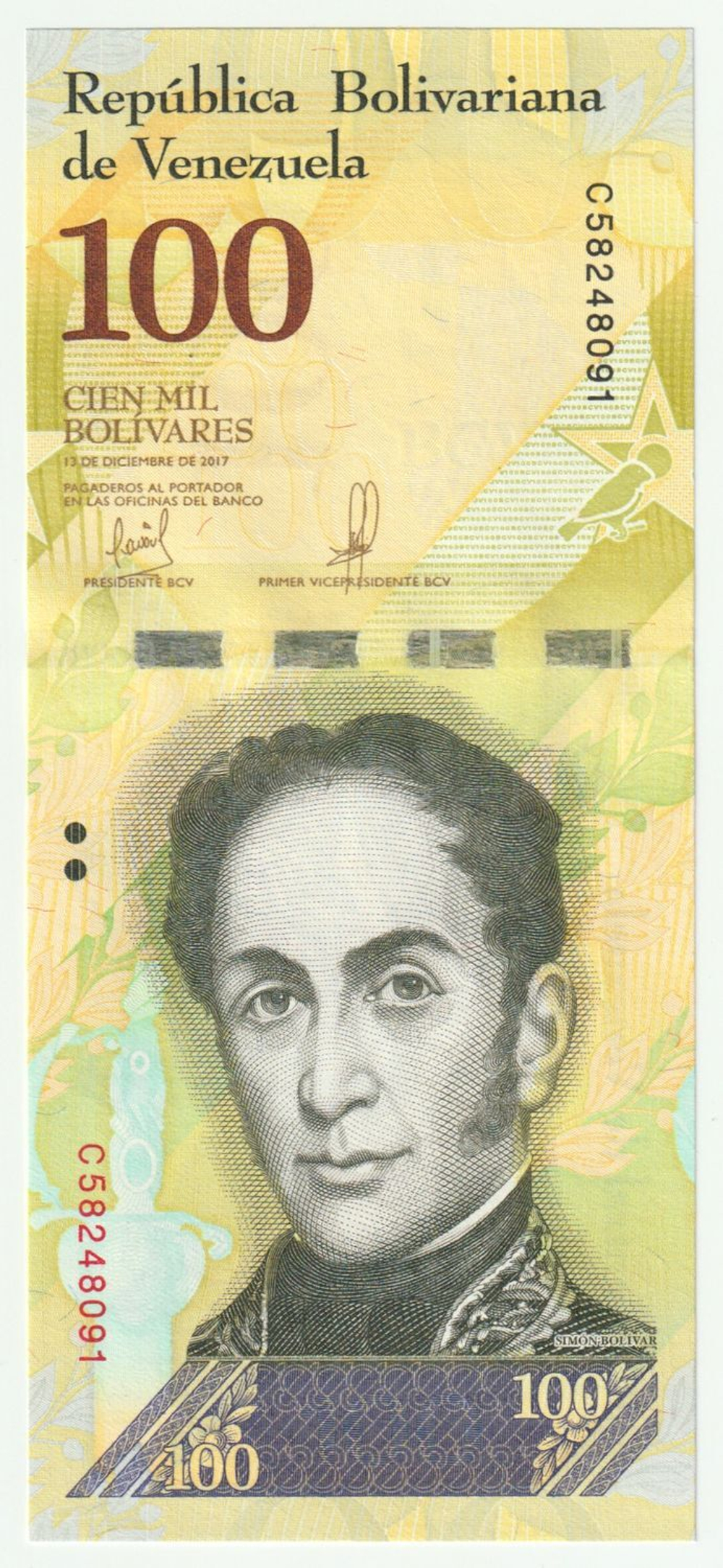 Venezuela, 100 Bolívares, 2017, UNC (100 dark brown)