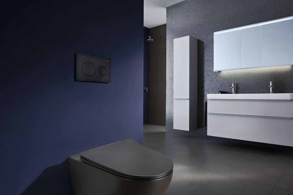 Комплект подвесной безободковый унитаз Azario Grado AZ-8010-1000+AZ-8200-0013+AZ-0046N-MB с микролифтом + система инсталляции с кнопкой смыва черный матовый