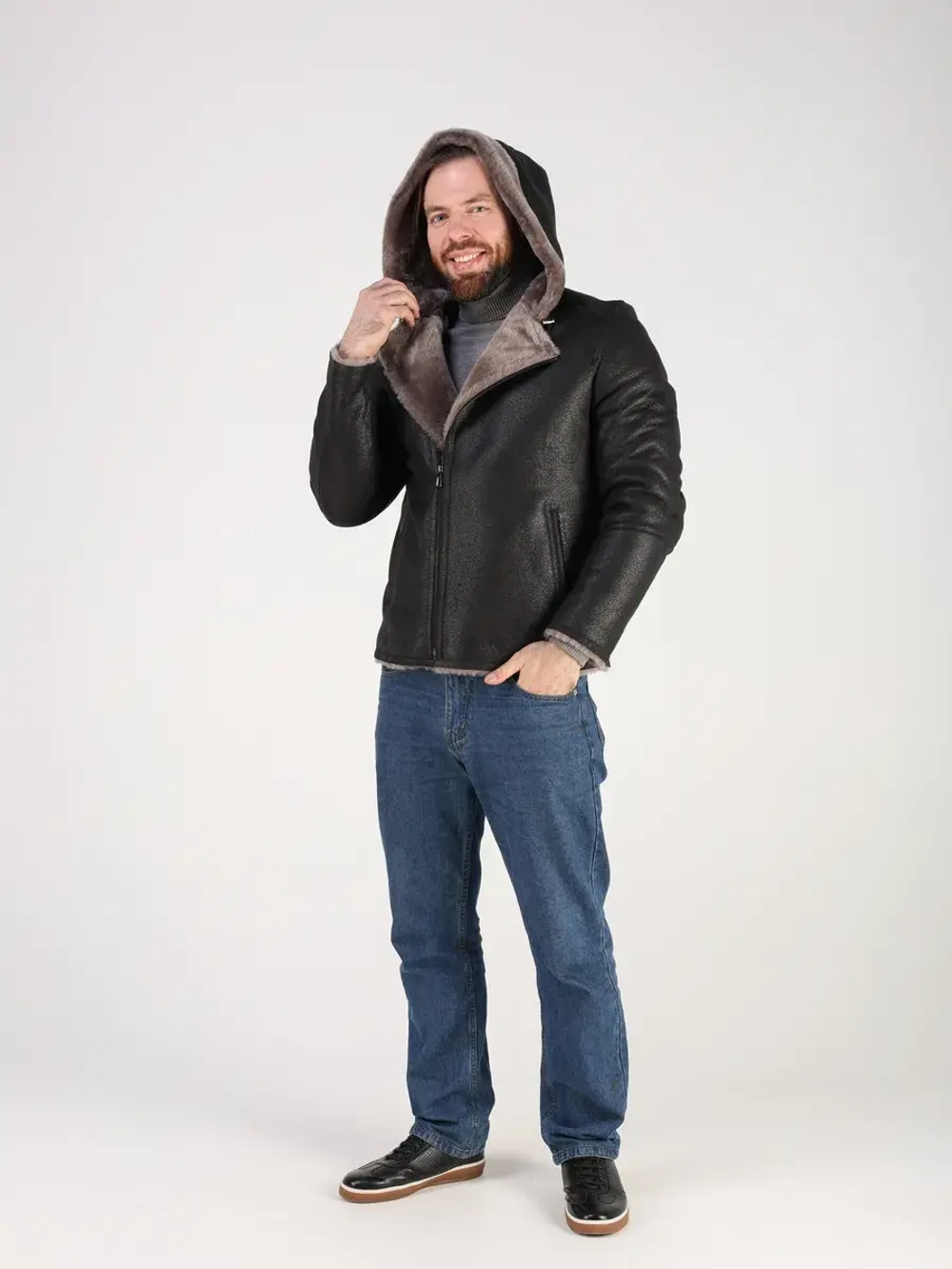 Дубленка зимняя куртка натуральная с капюшоном косуха